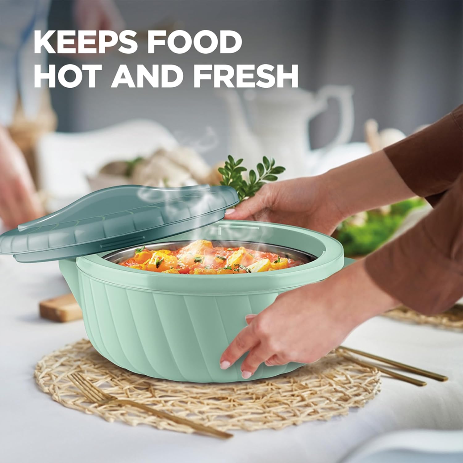 MILTON Flora 2500 Insulated Inner Steel Casserole for Roti, 2.35 Litre