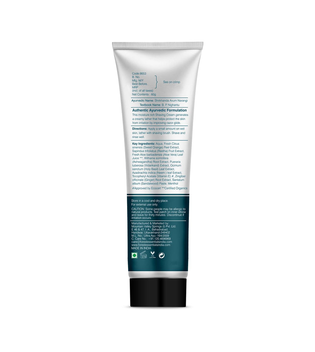 Forest Essentials Shaving Cream Sandalwood & Orange Peel | Ayurvedic Natural Shaving Cream for Smooth Razor Glide 60g