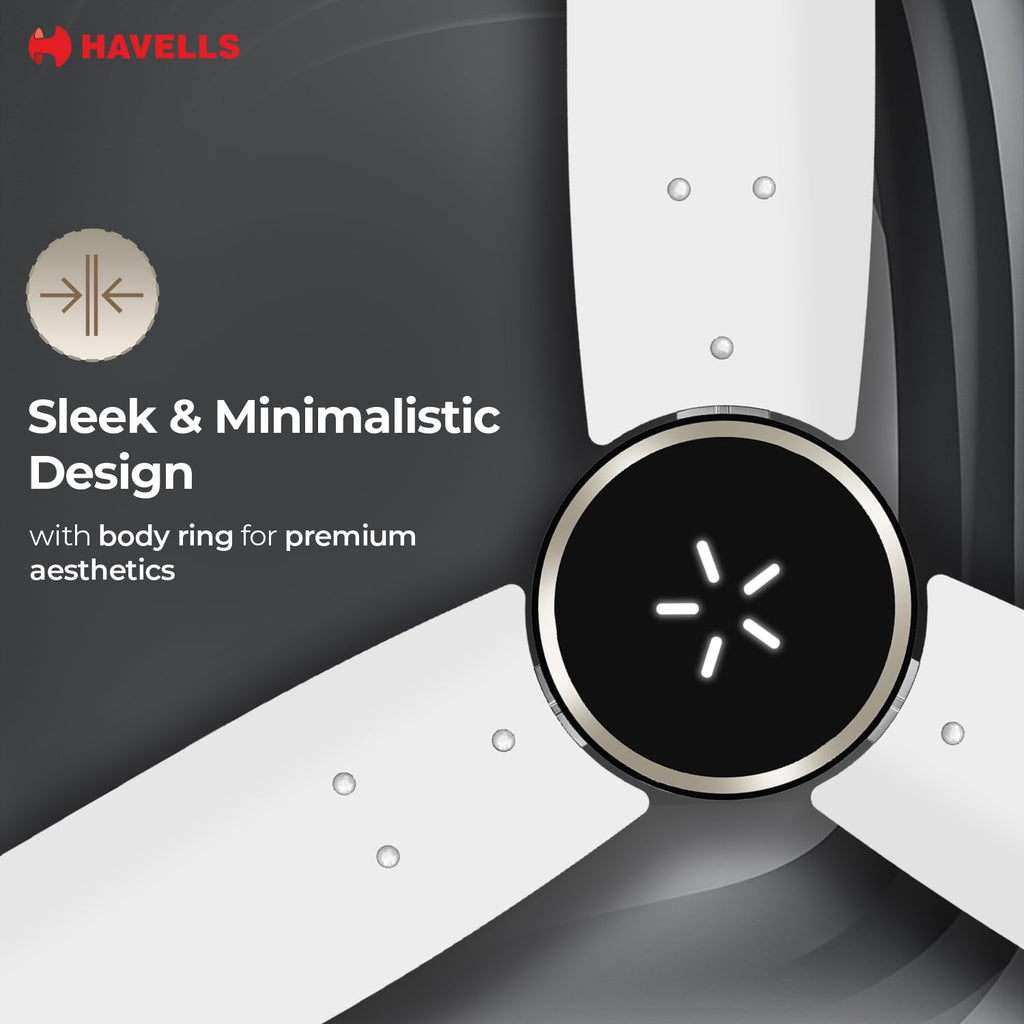 Havells FAB BLDC LED Ceiling Fan 1200 mm, 5 star, LED Speed Indicator, 380 RPM, Up to 65% Savings, Reverse Rotation,4 Speed Modes, Low Wattage 30 W, Low.