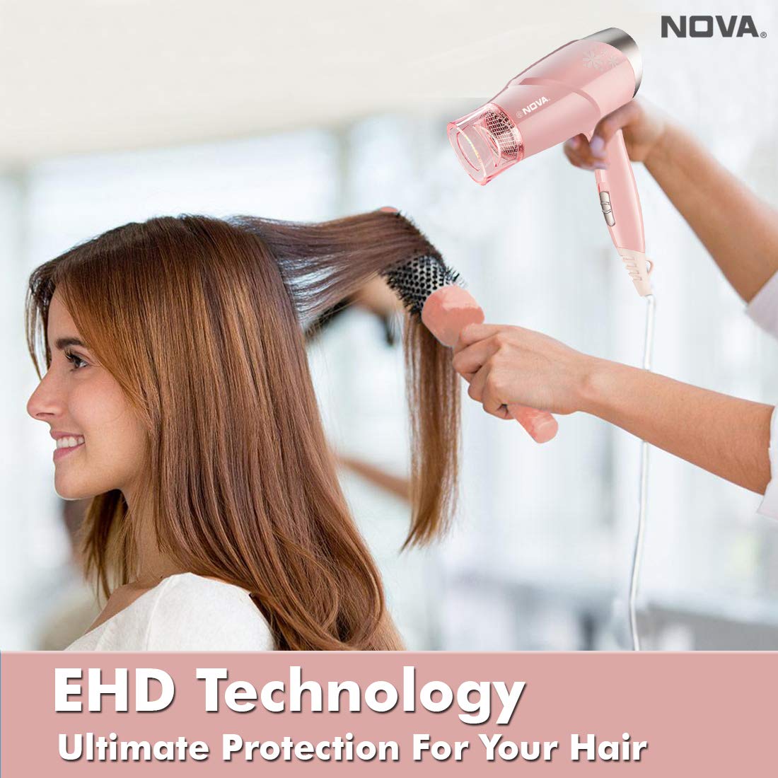 Nova NHP 8202 Premium 1400 Watts Hot and Cold Foldable Hair Dryer for Women (Pink)
