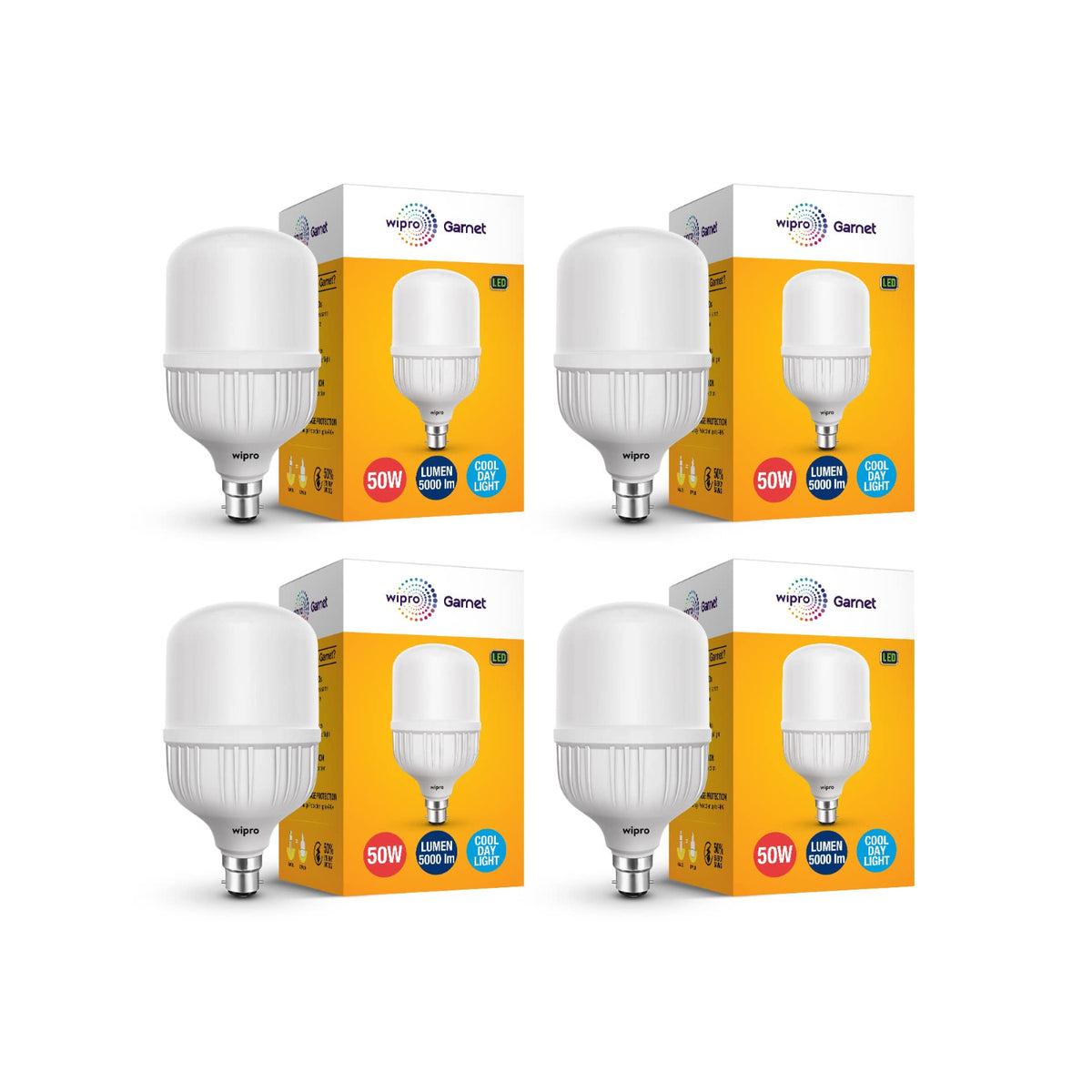 wipro Garnet 50w LED High Wattage Bulb pack of 4 (coolwhite)