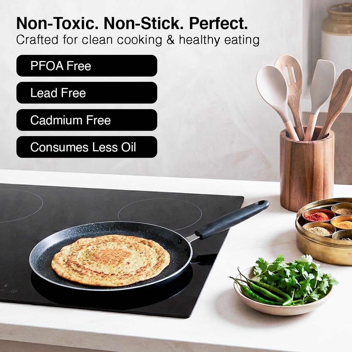 Prestige Omega Granite Non-Stick Dosa Tawa 30cm | 5-Layer Coating | Gas & Induction Compatible |