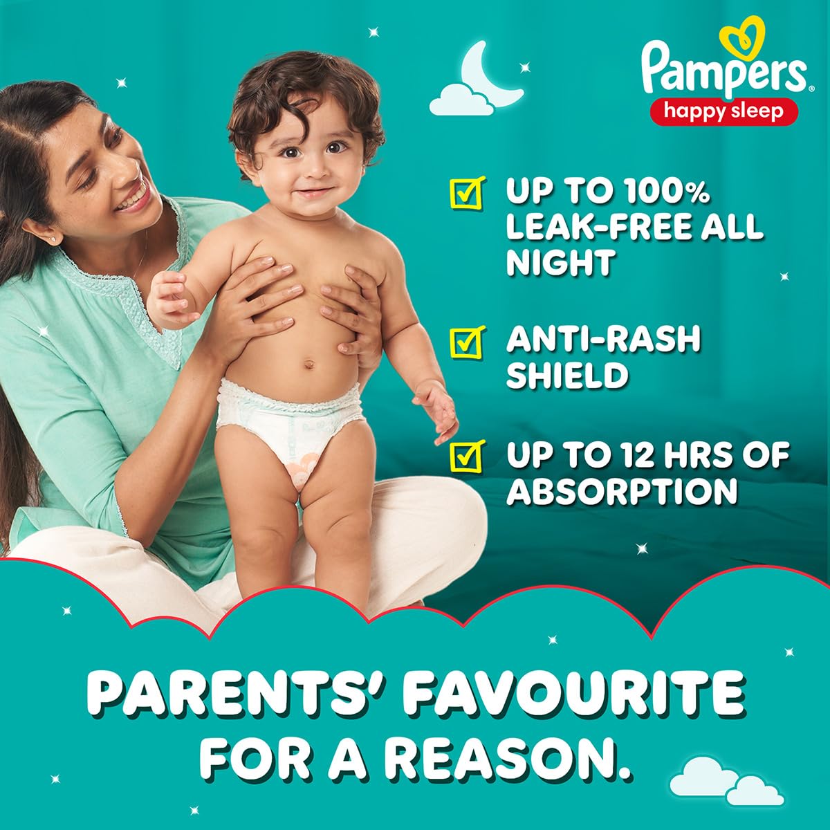 Pampers Happy Sleep Pant Style Baby Diapers, Large (L), 40 Count, 1 Pampers = 1 Night Sleep, with Anti Rash Shield, 9-14 Kg Diapers