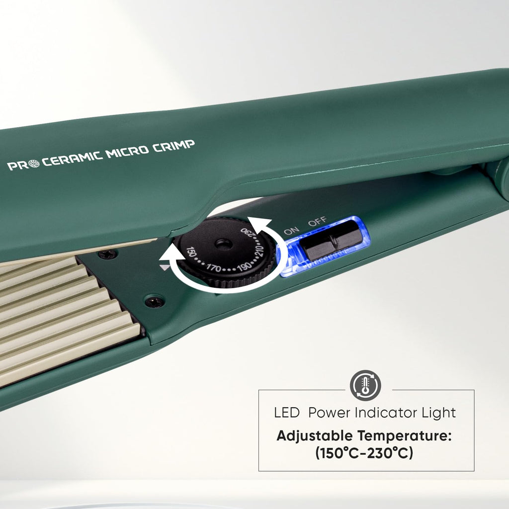 VEGA PROFESSIONAL Pro Ceramic Micro Crimp Hair Crimper with Ultra Fast Heatup, 5 Temperature Settings, 60 Min Auto Switch Off for Salon, Professional Hair Crimper, Green (VPPMS-11)
