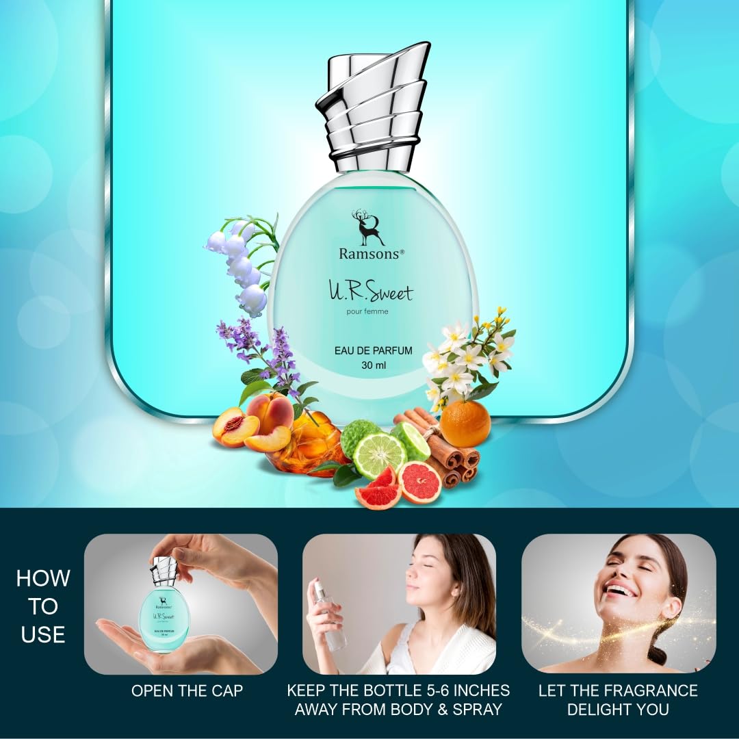 Ramsons - U R SWEET Eau De Parfum | 30 ML |Perfume For Women | TN - Peach, Plum, Orange Blossom, Green Leafy | MN - Honey, Jasmine, Rose, Lily of the Valley...