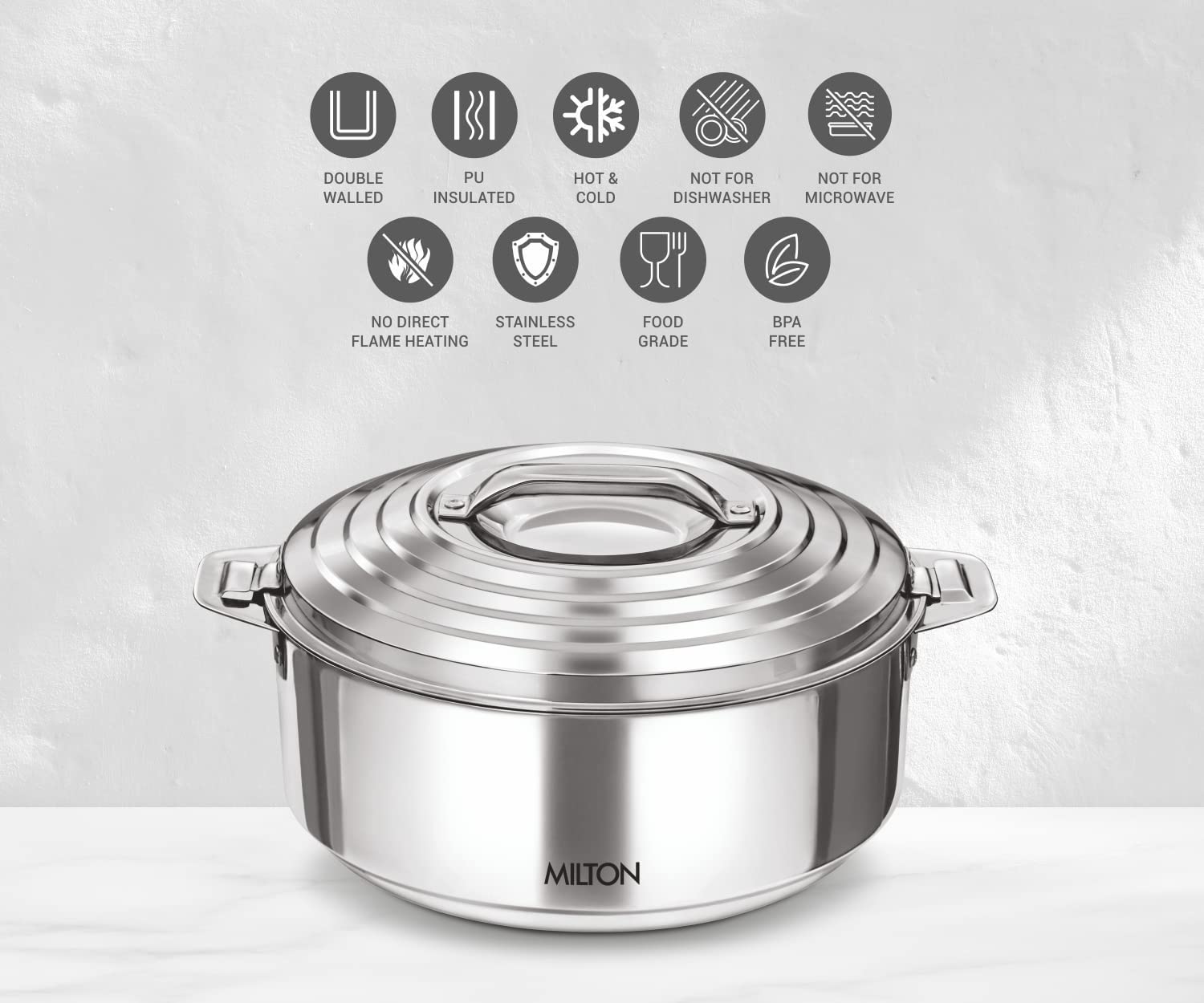 MILTON Galaxia 2500 Insulated Stainless Steel Casserole, 2.45 L
