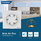 Crompton Brisk Air Plus 6 inch Kitchen/Bathroom/Office Exhaust (Ventilation) Fan | Automatic Dust Protection Shutters | 275 CMH Powerful Air Suction | Rust..