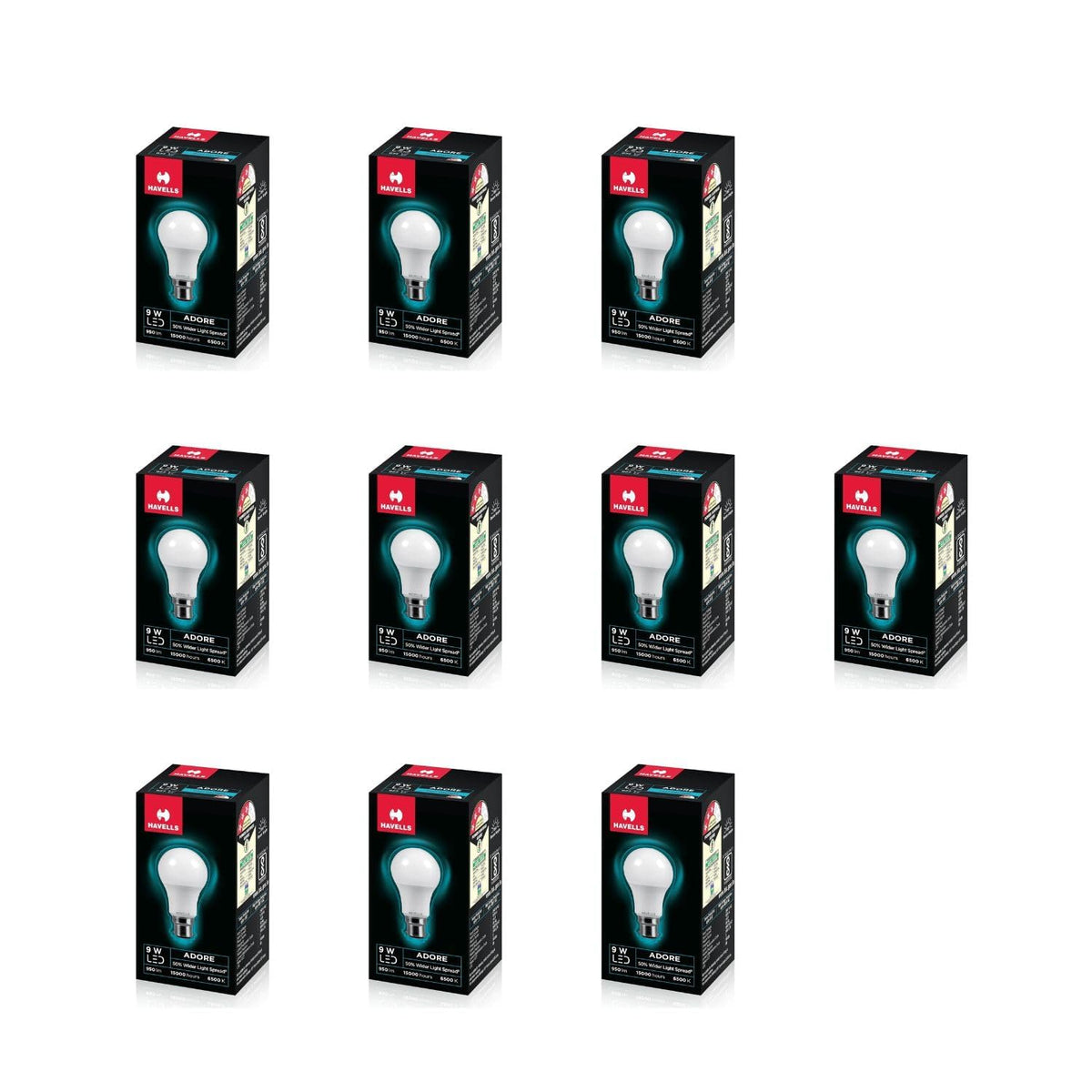 Havells 9w LED Bulb for Home & Office |B22 LED Bulb Base |Cool Day White Light (6500K) |4Kv Surge Protection |High Voltage Protection |Eco Friendly Energy Efficient | Pack of 10