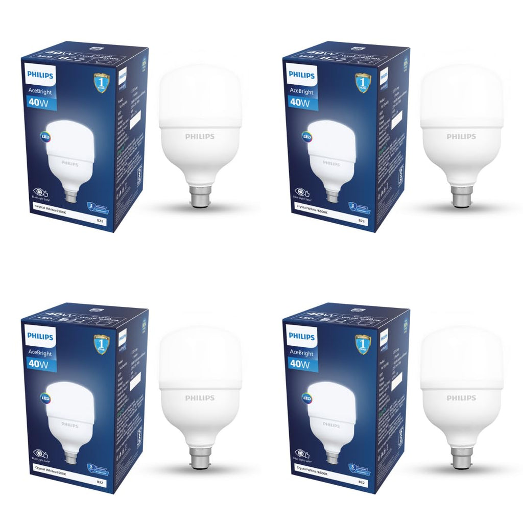 Philips 40 - watt LED Bulb | AceBright High Wattage LED Bulb | Bulb Base : B22, Light Bulb for Home | Colour : Cool Day Light, Pack of 4