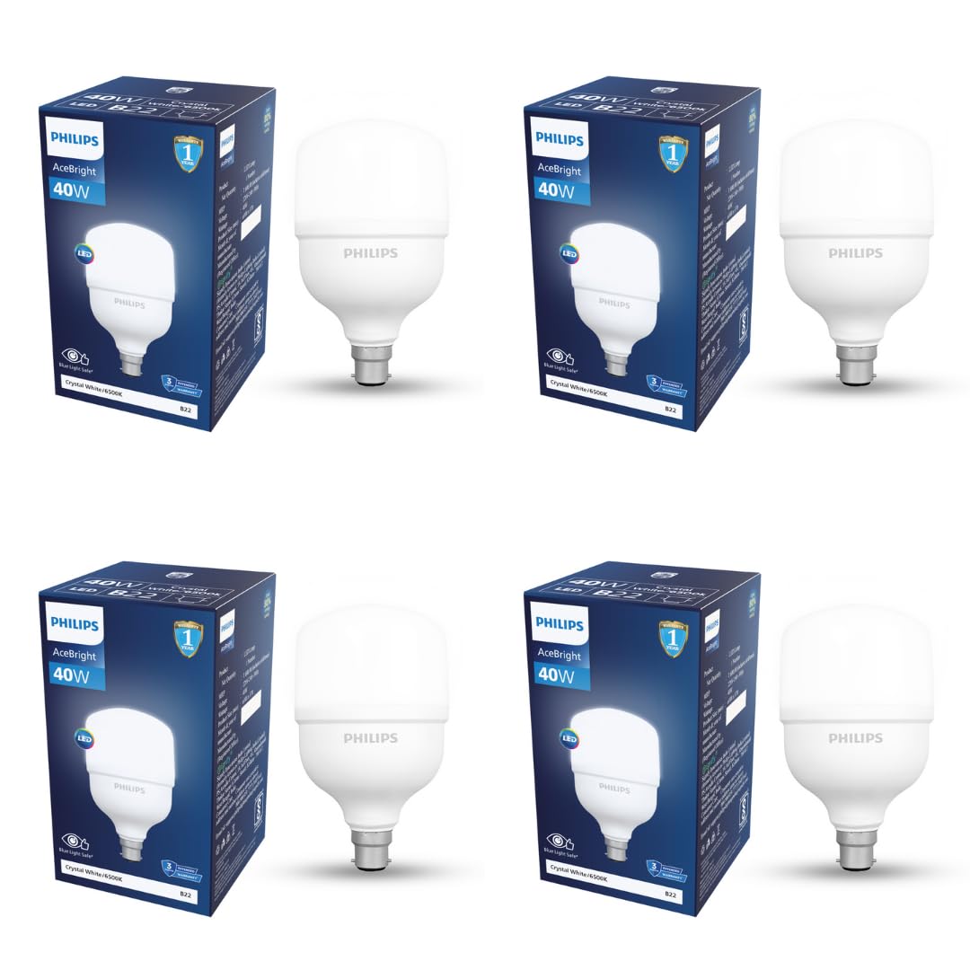 Philips 40 - watt LED Bulb | AceBright High Wattage LED Bulb | Bulb Base : B22, Light Bulb for Home | Colour : Cool Day Light, Pack of 4