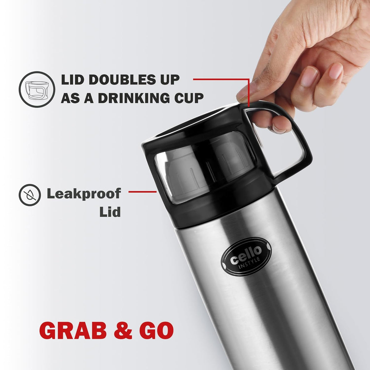 CELLO Instyle Insulated Stainless Steel Flask Water Bottle with Jacket For Daily Use 1000ml Silver | ISI Certified Double Wall Vacuum Insulated 24 Hrs Hot & Cold Thermos Water Bottle For Office Travel