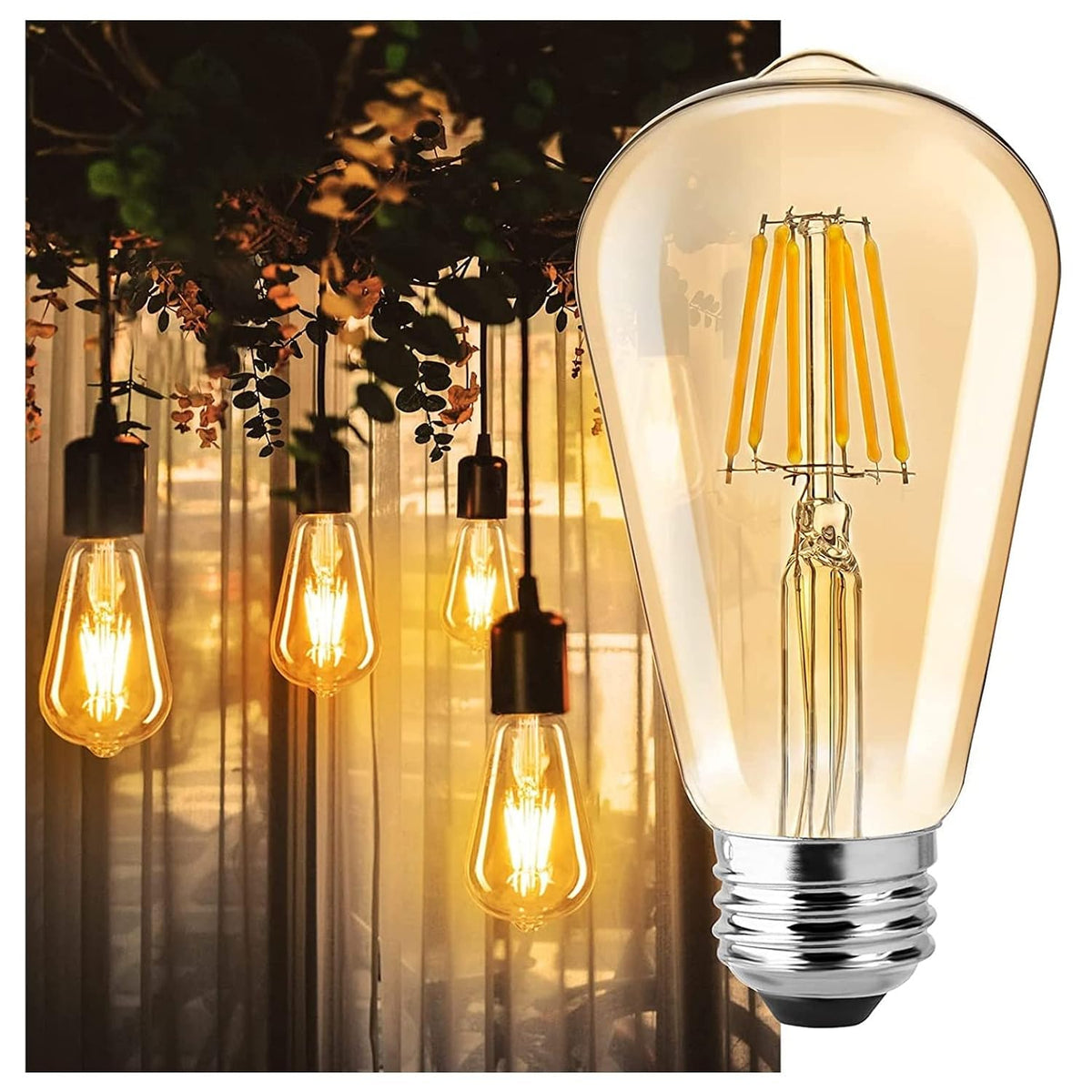 Gesto 4W E27 E26 Base Edison Bulb | 15000 Light Hours | Hanging LED Warm White 2700K Antique Vintage Filament Bulbs (Pack of 8)