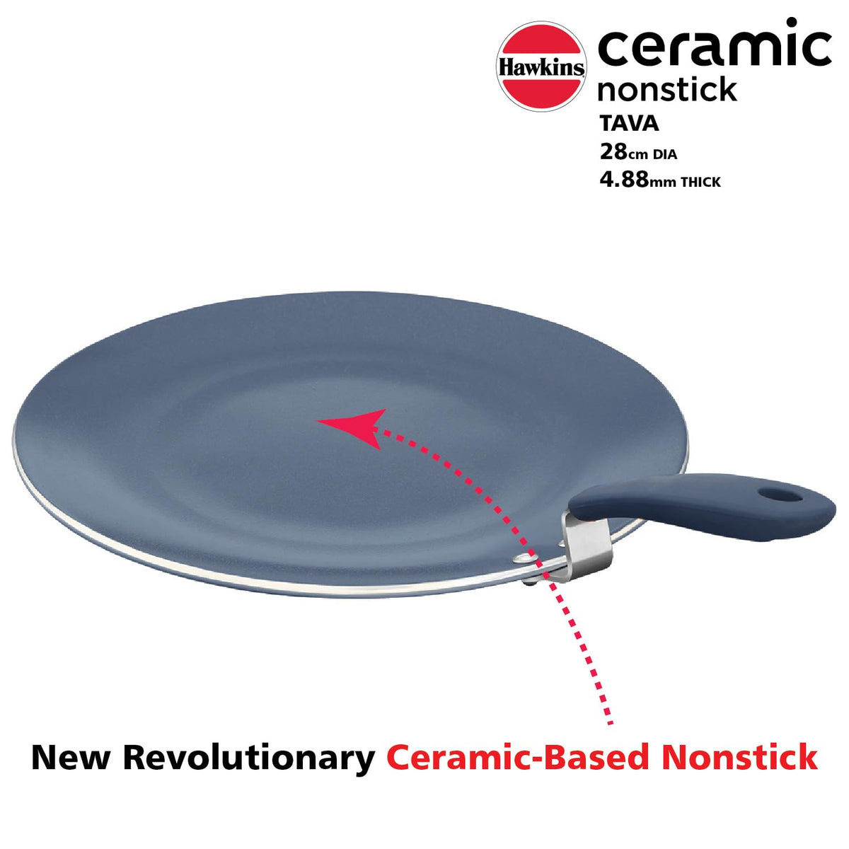 Hawkins Ceramic Nonstick Tava, 28 cm Diameter, Induction Paratha Tawa, Granite Griddle (ICT28)