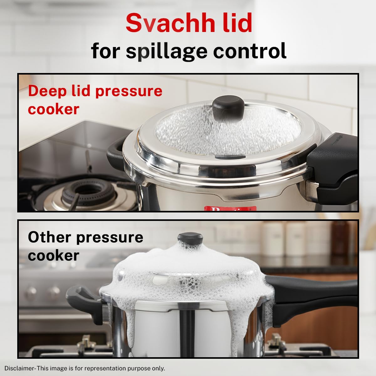 Prestige 3 Litre Stainless Steel Deluxe Alpha Svachh Outer Lid Pressure Cooker | 10Y Warranty | Deep Lid for Spillage Control | TRIPLY Base | Gasket Release System | Gas & Induction Compatible | ISI