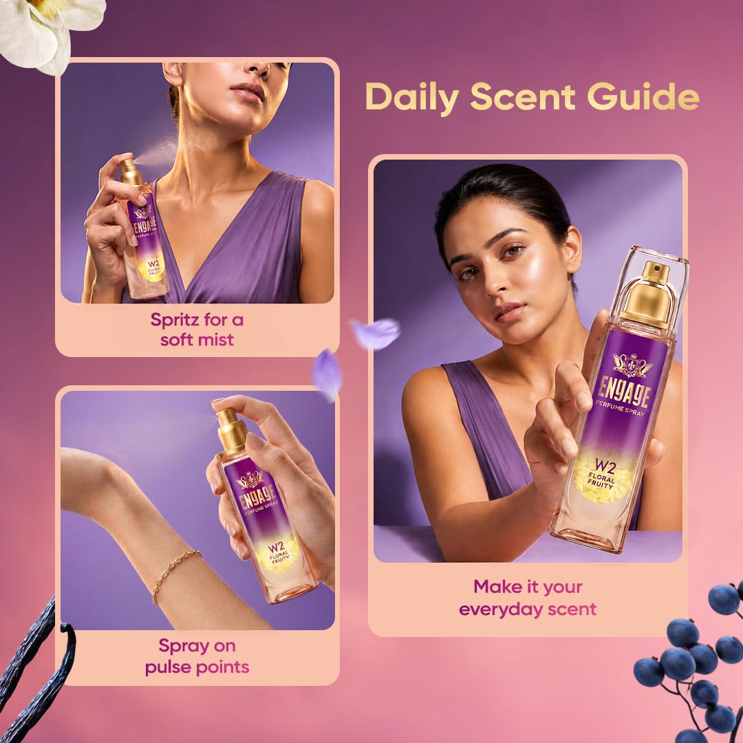 Engage W2 Perfume Spray for Women 120ml | Floral & Fruity |Berries, Orchid, Vanilla | 24 hr Freshness | Long Lasting | No Parabens | No Silicones|...