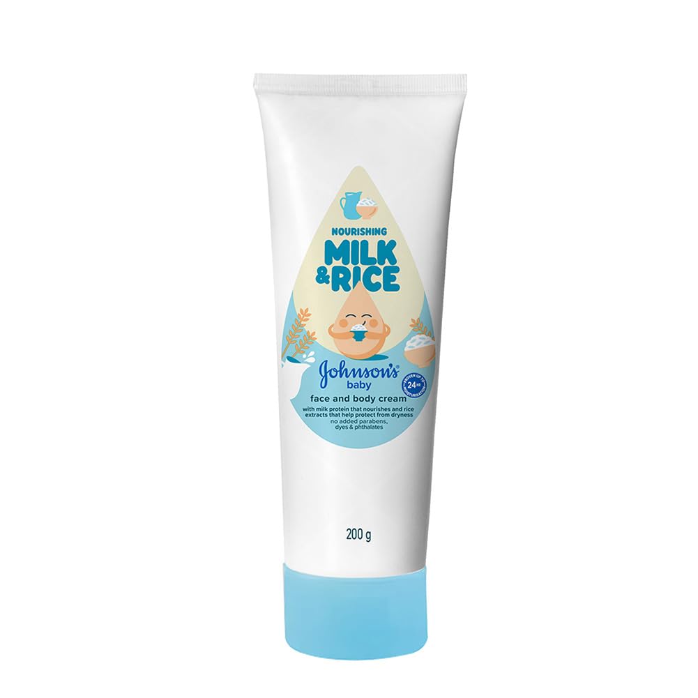 Johnson's Baby Milk and Rice Cream, 200g | Face & Body Cream for All Skin Types Including Sensitive Skin | With Milk Protein