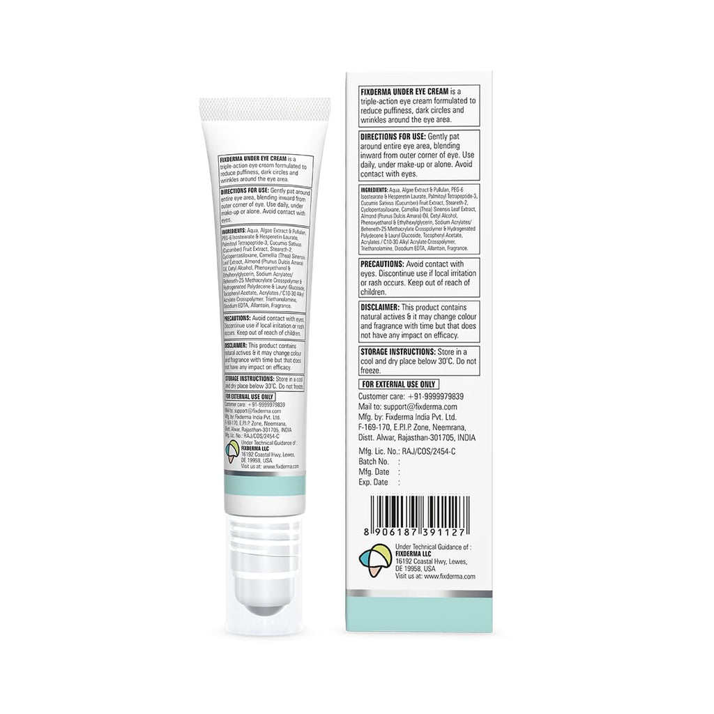 Fixderma Under Eye Cream Roll on with Peptides, Green Tea Extract & Vitamin E | Reduces Dark Circles, Puffiness, Wrinkles & Fine Lines | Triple...