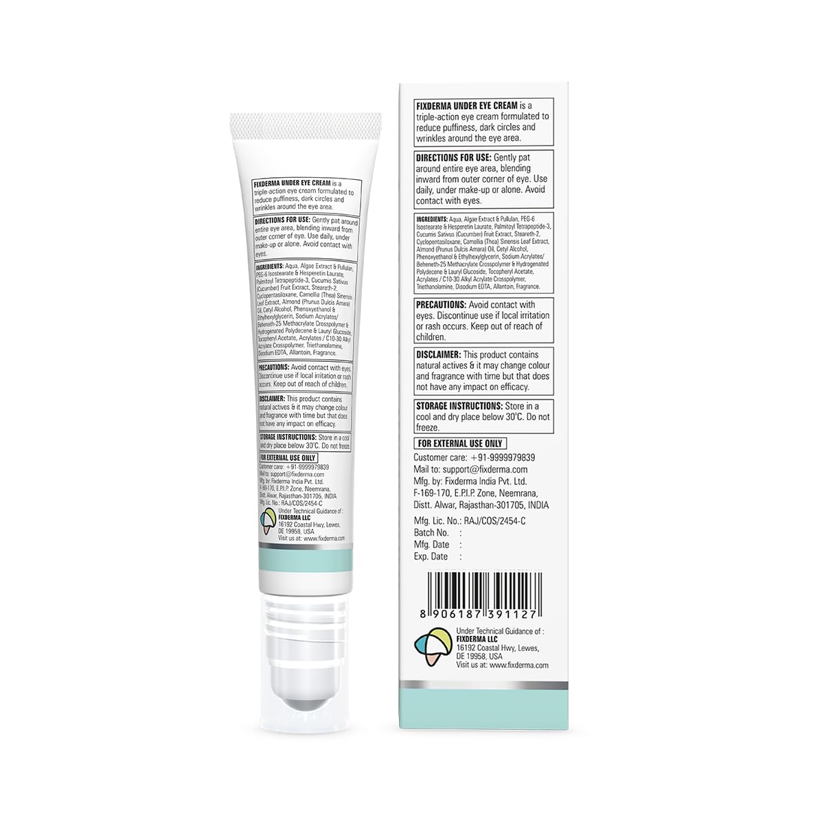 Fixderma Under Eye Cream Roll on with Peptides, Green Tea Extract & Vitamin E | Reduces Dark Circles, Puffiness, Wrinkles & Fine Lines | Triple...