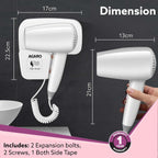 AGARO Wall Mounted Hair Dryer 1400W, Electric Wall Mount Hair Dryer, Hotel, Bathroom, Household, Wall Hanging Dryer, White HD1417