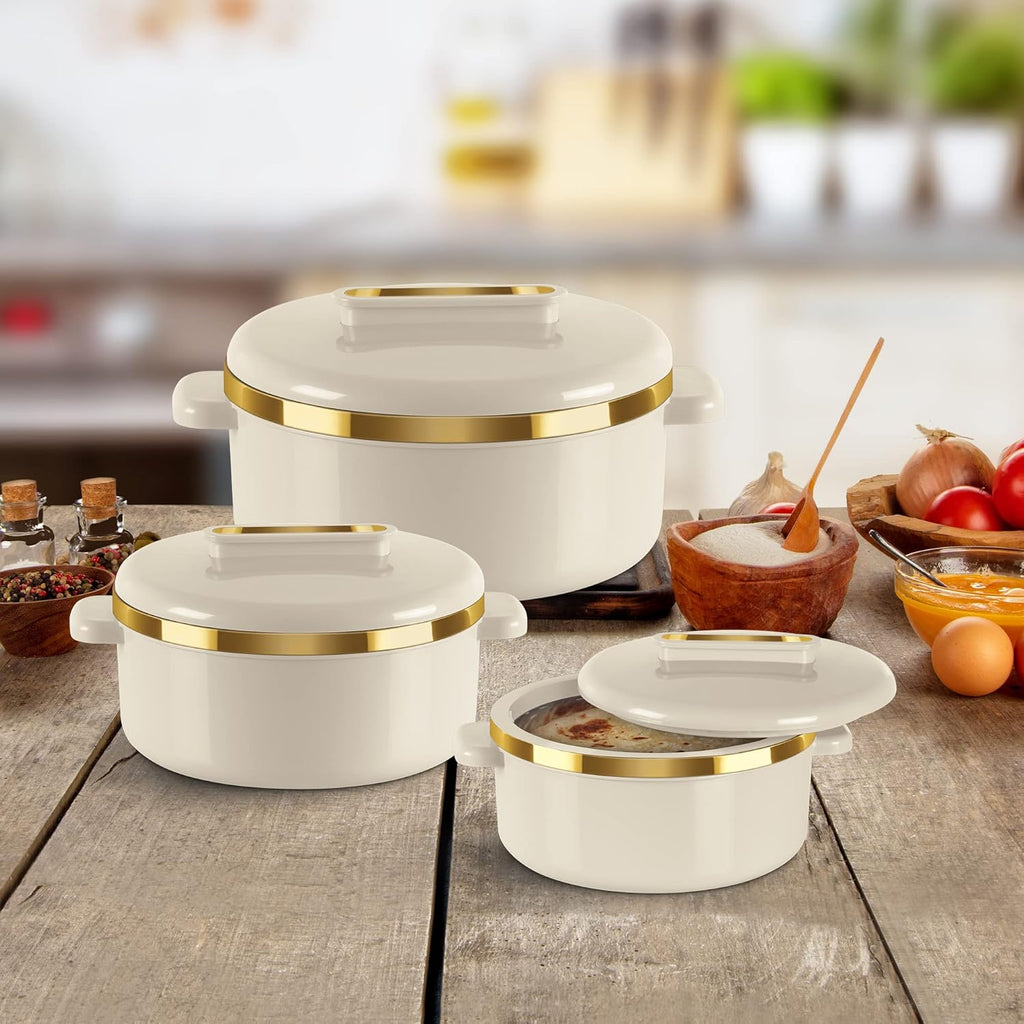 MILTON Curve Inner Stainless Steel Casserole Set of 3 (450 ml, 840 ml, 1300 ml), Ivory | BPA Free | MILTON Curve Inner Stainless Steel Casserole Set of 3 (450 ml, 840 ml, 1300 ml), Ivory | BPA Free |