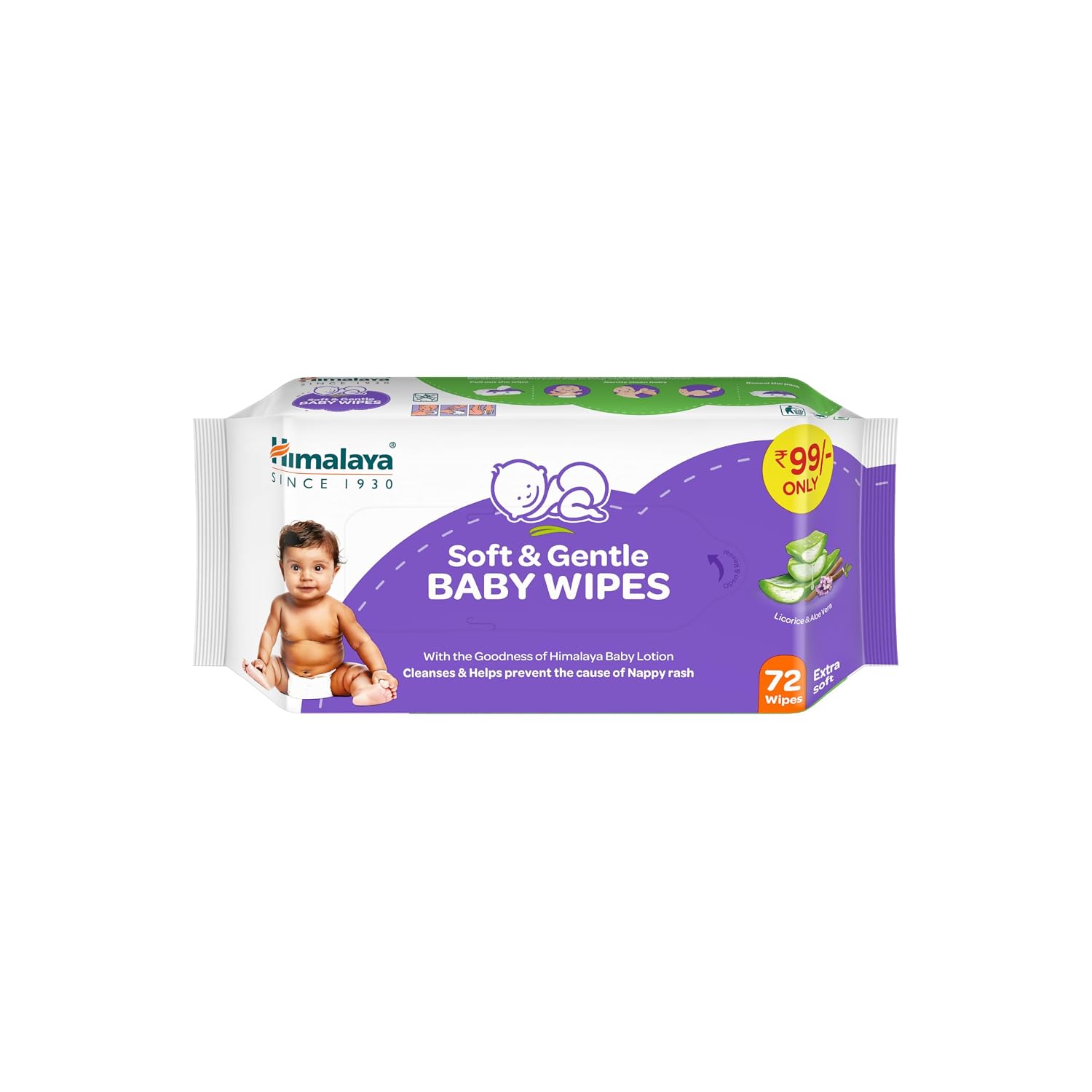 Himalaya Soft & Gentle Baby Wipes |72 Wipes x B3 G1 Free - 288 Wipes | With Licorice & Aloe Vera | Gently cleanses & Helps prevent the cause of...