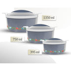MILTON Elegance Jr. Inner Stainless Steel Casserole Gift Set Of 3 (395 Ml, 750 Ml, 1.35 Litres), Grey |