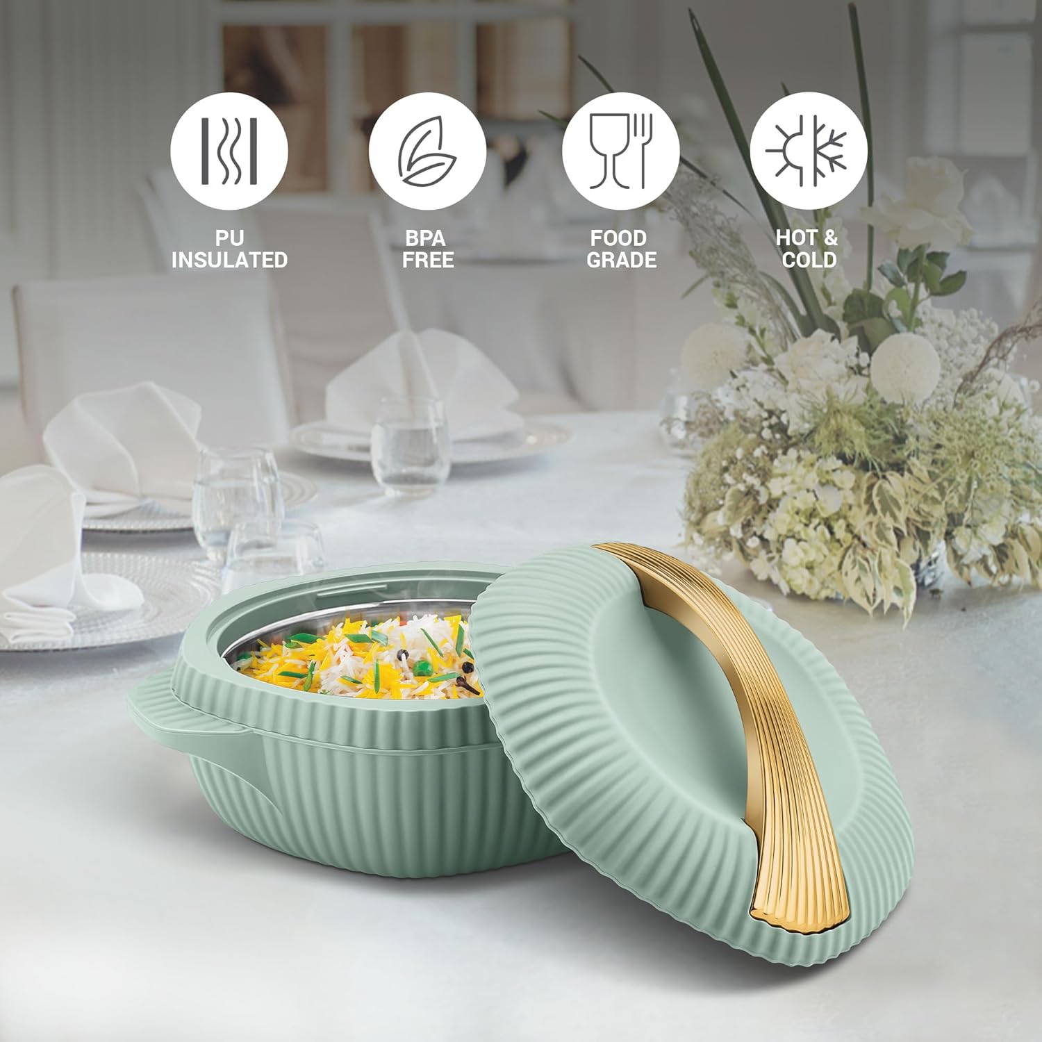 MILTON Oyster 2000 PU Insulated Inner Stainless Steel Casserole, 1910 ml, Light Green