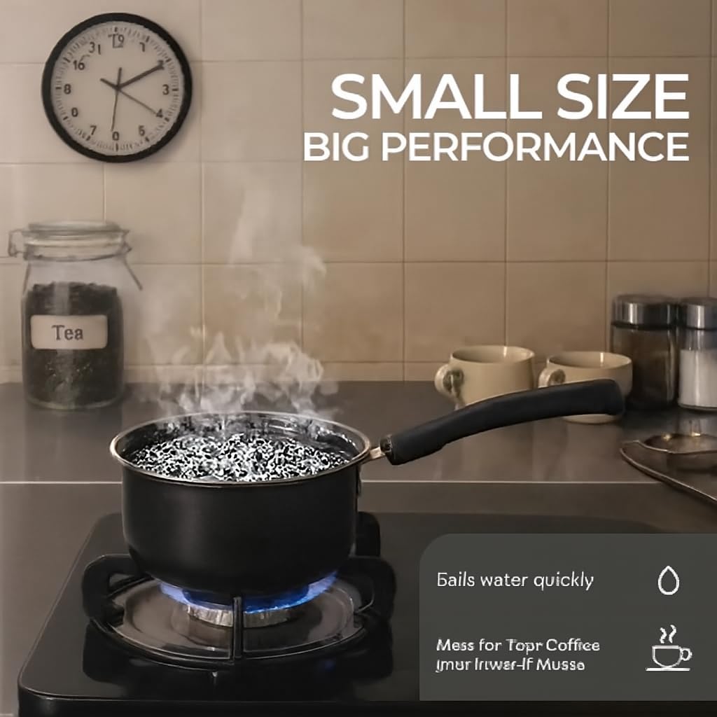Saucepan for Tea & Milk | Induction & Gas Compatible Milk Pan | Tea/Chai Making Pan with Handle | Milk Boiling Pot | Small Kitchen Cookware (Black, 1700ml)