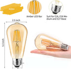 Gesto 4W E27 E26 Base Edison Bulb | Antique Filament Light | 15000 Hours | Hanging LED Warm White 2700K Vintage Bulbs (Pack of 4)