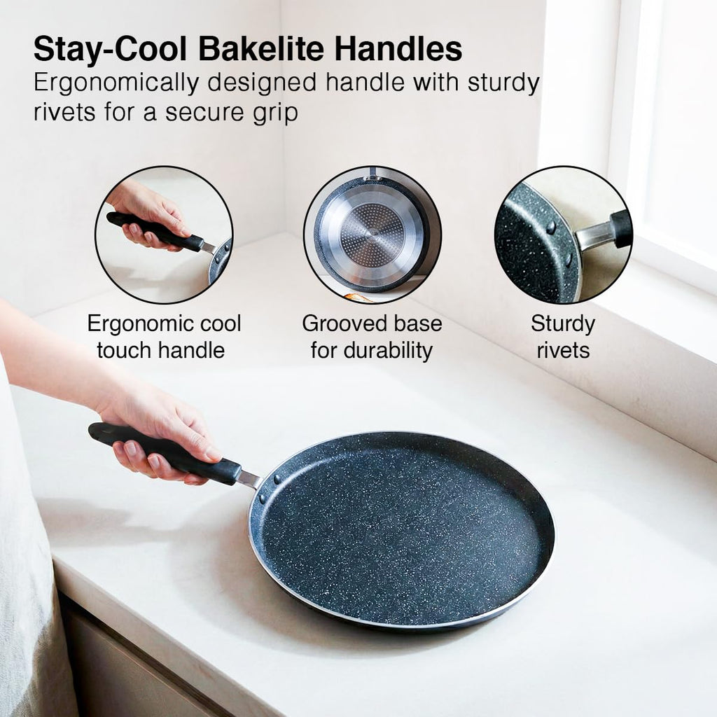Prestige Omega Granite Non-Stick Dosa Tawa 30cm | 5-Layer Coating | Gas & Induction Compatible |