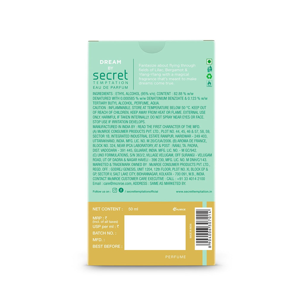 Secret Temptation Dream Eau De Parfum for Women, Long Lasting Floral and Fruity Office Wear Fragrance, 50ml