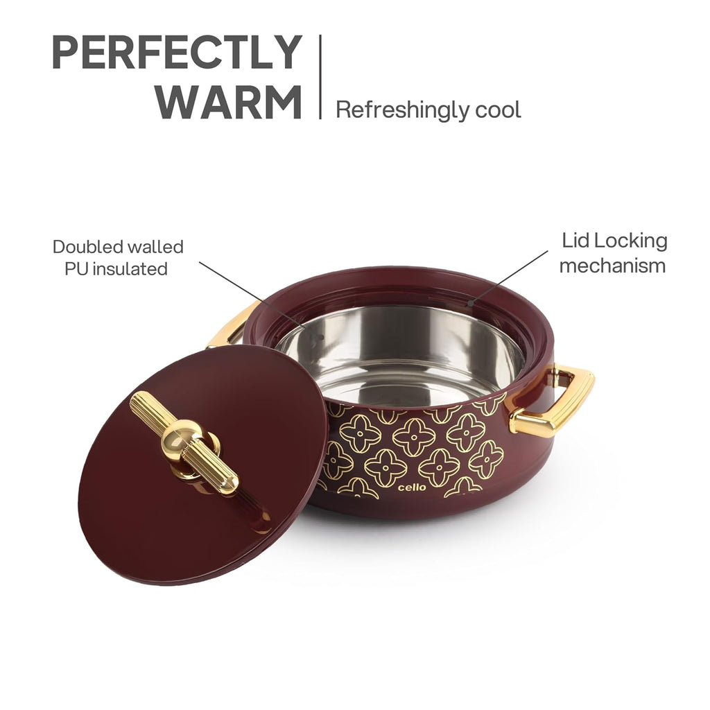 CELLO Jewel NX Insulated Serving Casserole Hot Pot Case for Daily Use 1500ml, Burgundy |