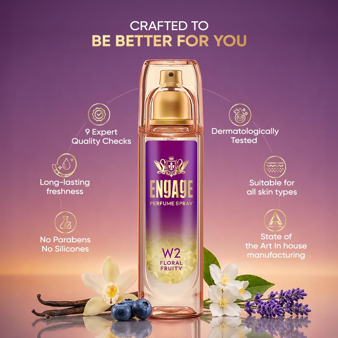 Engage W2 Perfume Spray for Women 120ml | Floral & Fruity |Berries, Orchid, Vanilla | 24 hr Freshness | Long Lasting | No Parabens | No Silicones|...