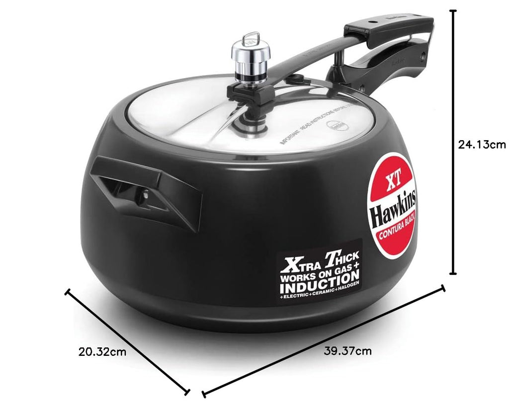 Hawkins 5 Litre Contura Black XT Pressure Cooker, Hard Anodised Inner Lid Cooker, Induction Cooker, Black