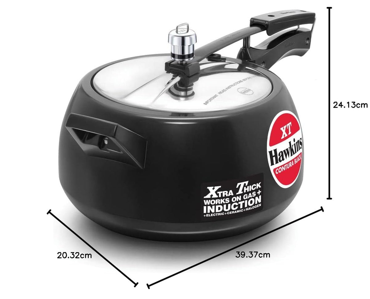 Hawkins 5 Litre Contura Black XT Pressure Cooker, Hard Anodised Inner Lid Cooker, Induction Cooker, Black