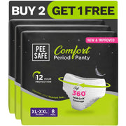 Pee Safe Comfort Period Panties XL-XXL | 24 Panties | 360° Protection | 12 Hr Protection | Leak Proof | Overnight Comfort | Rash & Toxin Free | Seamless Fit