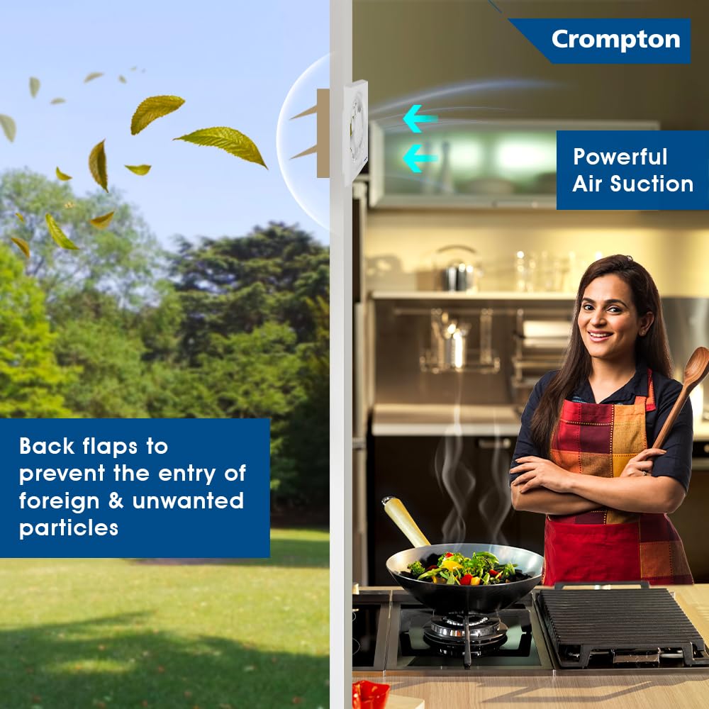 Crompton Brisk Air Plus 6 inch Kitchen/Bathroom/Office Exhaust (Ventilation) Fan | Automatic Dust Protection Shutters | 275 CMH Powerful Air Suction | Rust..