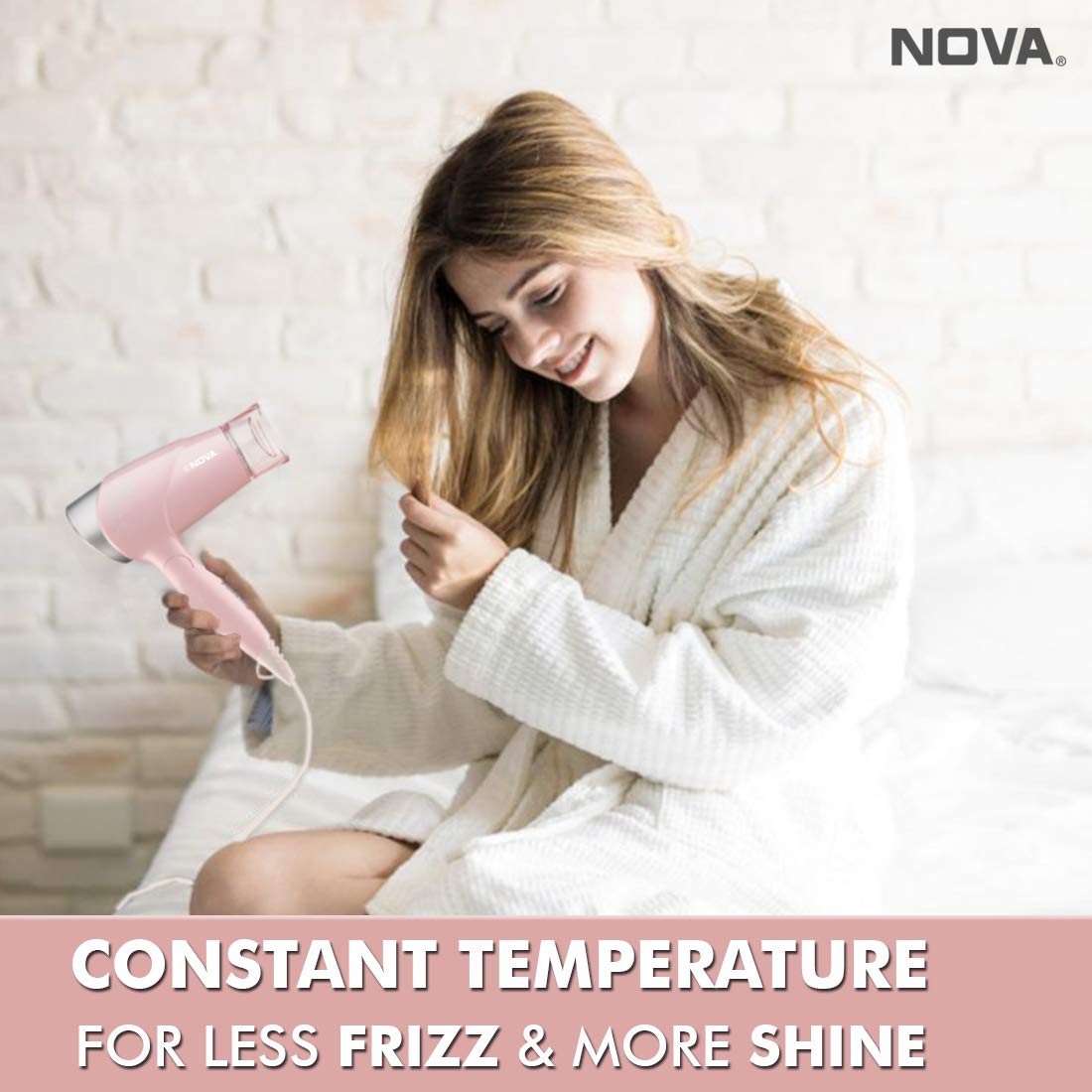 Nova NHP 8202 Premium 1400 Watts Hot and Cold Foldable Hair Dryer for Women (Pink)