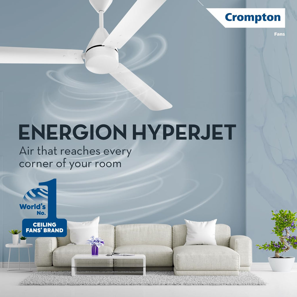 Crompton Energion Hyperjet 1200mm BLDC Ceiling Fan | Point Anywhere Remote Control | BEE 5 Star Rated Energy Efficient | Superior Air Delivery | Anti-Rust | 2 Year Manufacturer Warranty | Opal White