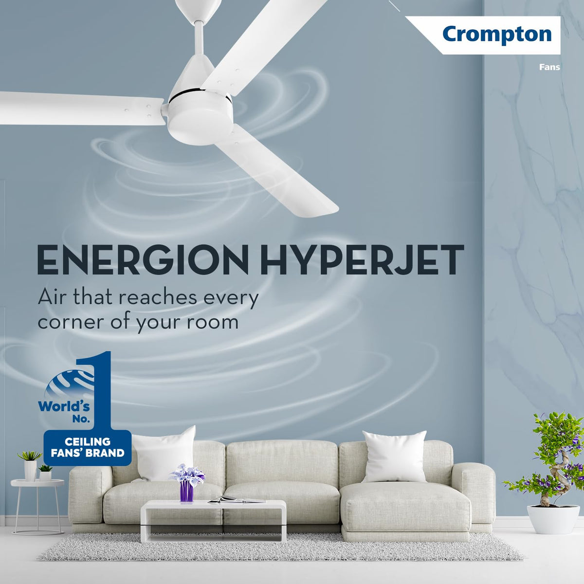 Crompton Energion Hyperjet 1200mm BLDC Ceiling Fan | Point Anywhere Remote Control | BEE 5 Star Rated Energy Efficient | Superior Air Delivery | Anti-Rust | 2 Year Manufacturer Warranty | Opal White