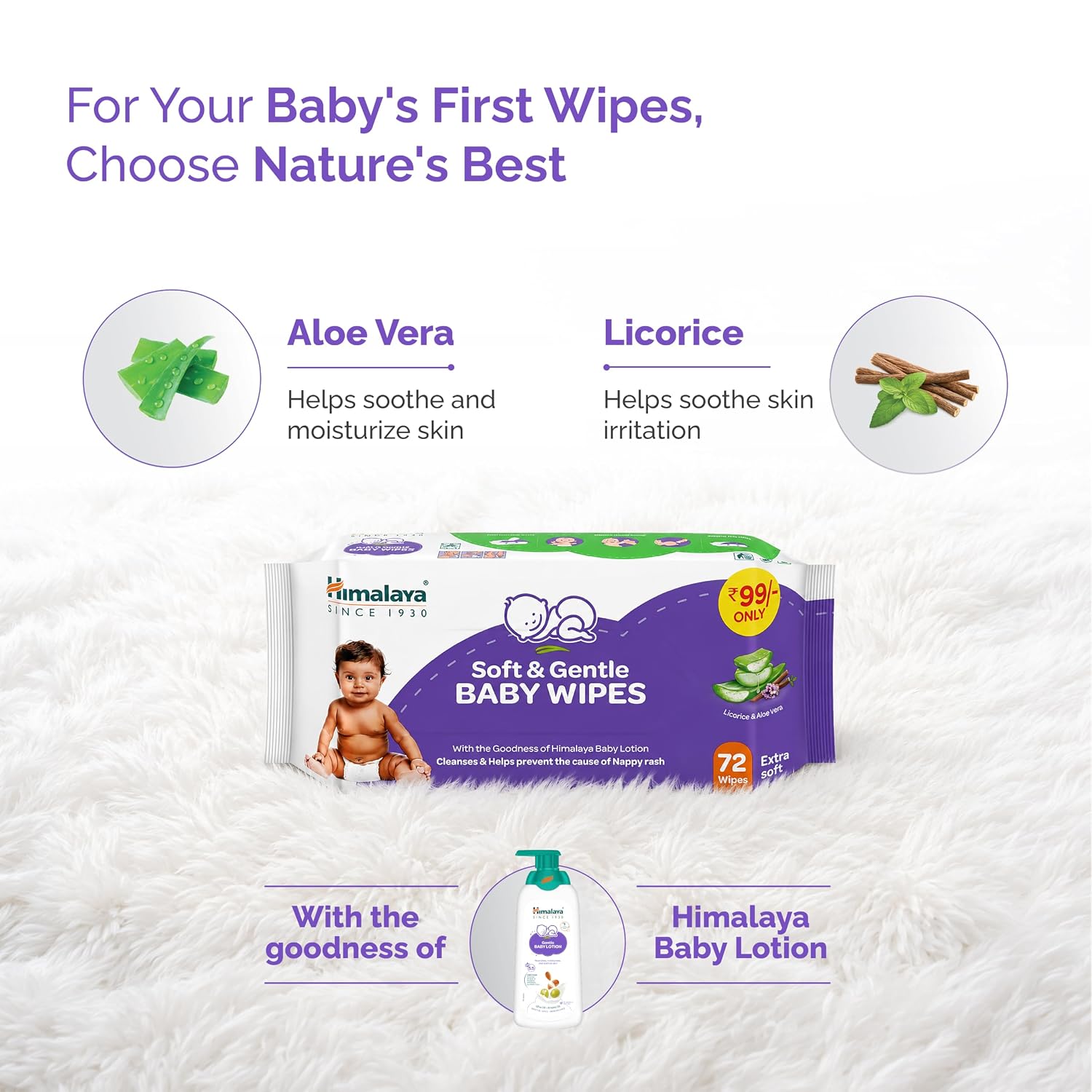Himalaya Soft & Gentle Baby Wipes |72 Wipes x B3 G1 Free - 288 Wipes | With Licorice & Aloe Vera | Gently cleanses & Helps prevent the cause of...