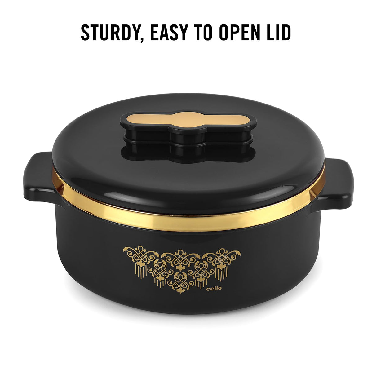 CELLO Exotic Insulated Roti Casserole Hot Pot Case 2500 ml, Black |