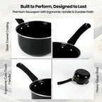 Saucepan for Tea & Milk | Induction & Gas Compatible Milk Pan | Tea/Chai Making Pan with Handle | Milk Boiling Pot | Small Kitchen Cookware (Black, 1700ml)