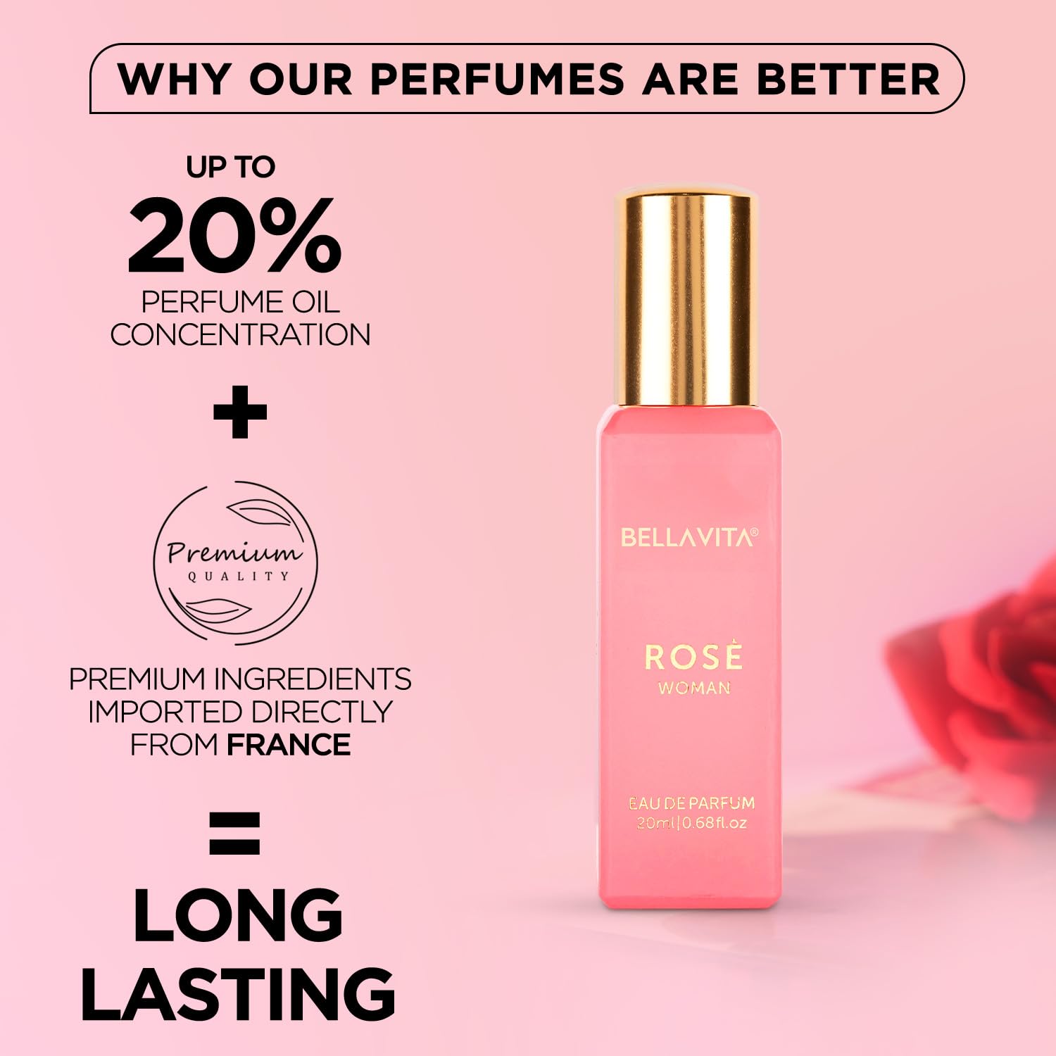 Bella Vita Luxury Organic Luxury Rose Woman Eau De Parfum Liquid Perfume for Women with Woody Rose, Jasmine, Black Currant, Vanilla & Amber | Long...