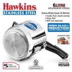 Hawkins 6 Litre Inner Lid Pressure Cooker, Stainless Steel Cooker, Induction Cooker, Silver (HSS60), 6 Liter
