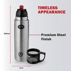 CELLO Instyle Insulated Stainless Steel Flask Water Bottle with Jacket For Daily Use 1000ml Silver | ISI Certified Double Wall Vacuum Insulated 24 Hrs Hot & Cold Thermos Water Bottle For Office Travel