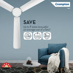 Crompton Energion Hyperjet 1200mm BLDC Ceiling Fan | Point Anywhere Remote Control | BEE 5 Star Rated Energy Efficient | Superior Air Delivery | Anti-Rust | 2 Year Manufacturer Warranty | Opal White
