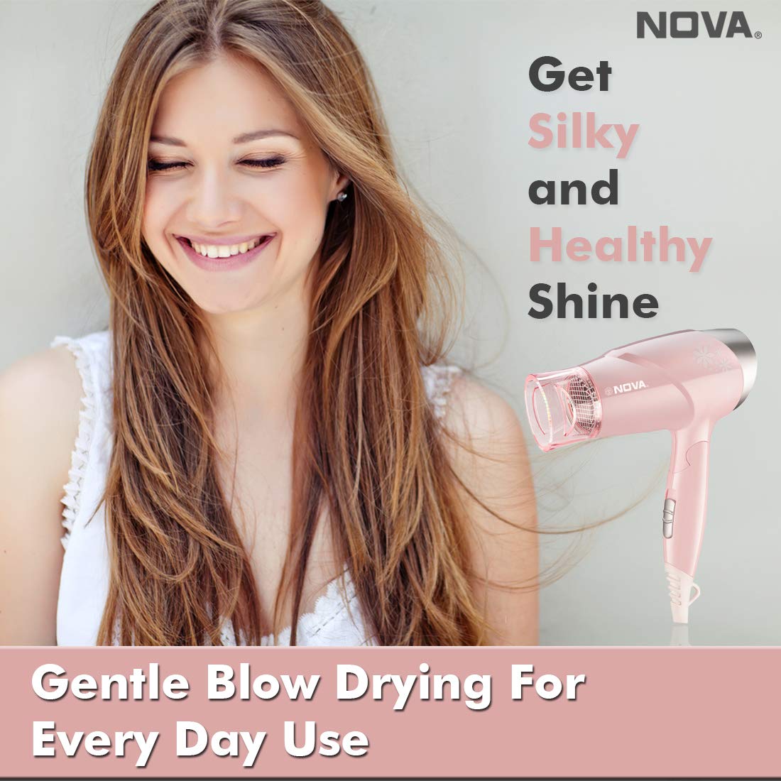 Nova NHP 8202 Premium 1400 Watts Hot and Cold Foldable Hair Dryer for Women (Pink)