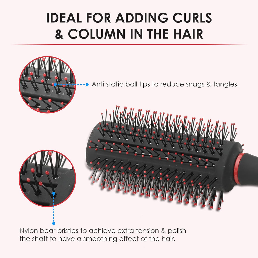 AGARO Royal Round Hair Brush with Strong & flexible boar bristles having Anti static ball tips