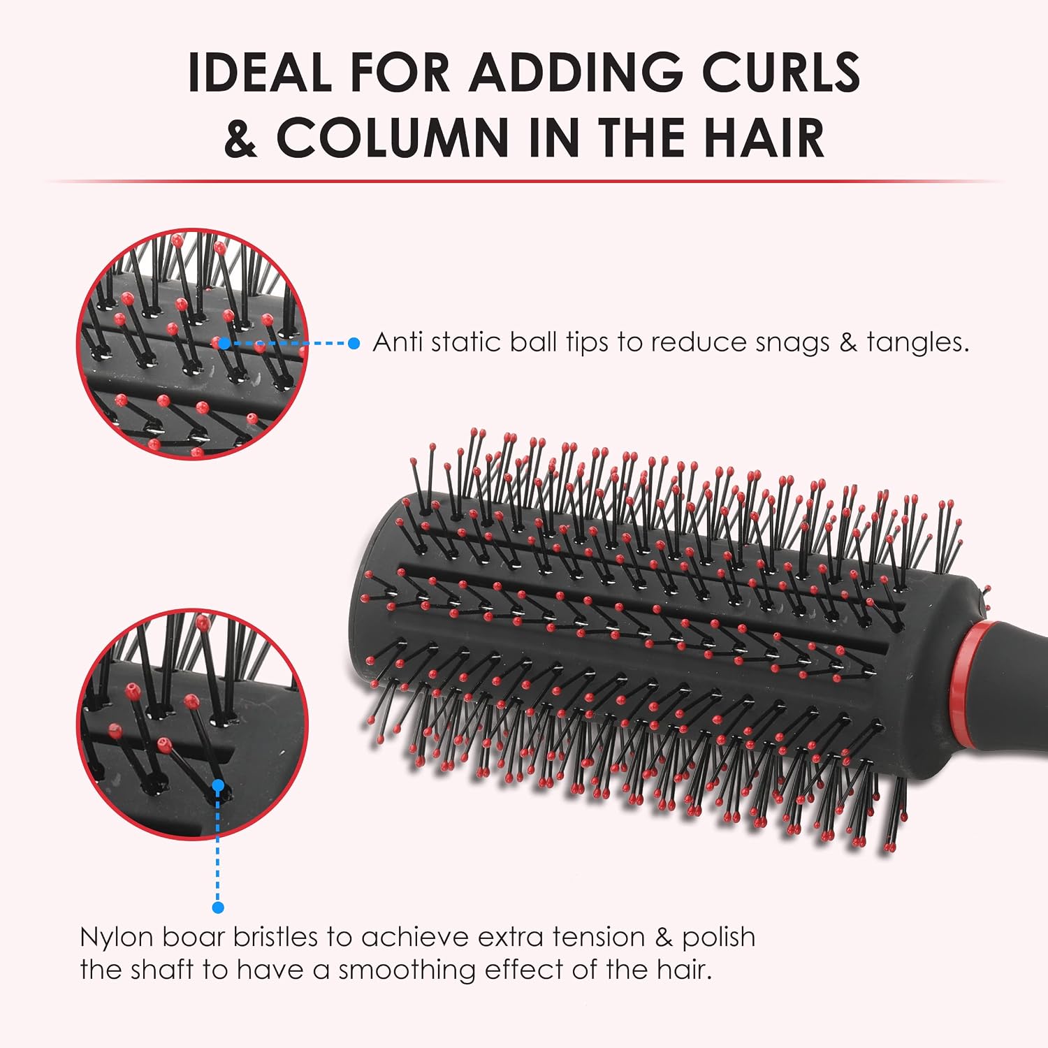 AGARO Royal Round Hair Brush with Strong & flexible boar bristles having Anti static ball tips